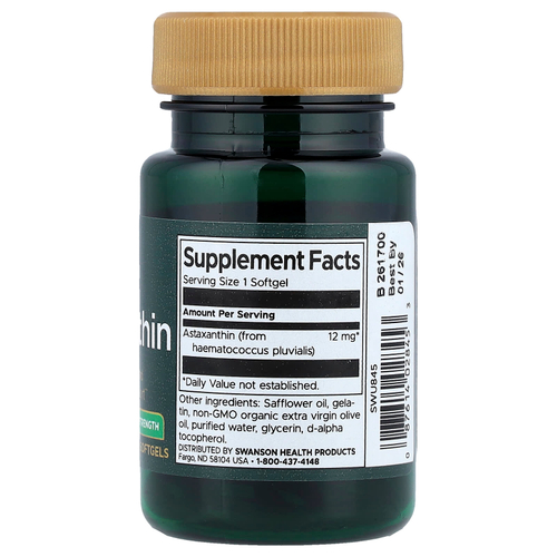 Swanson Vitamins, Астаксантин, максимальная эффективность, 12 мг, 30 мягких таблеток