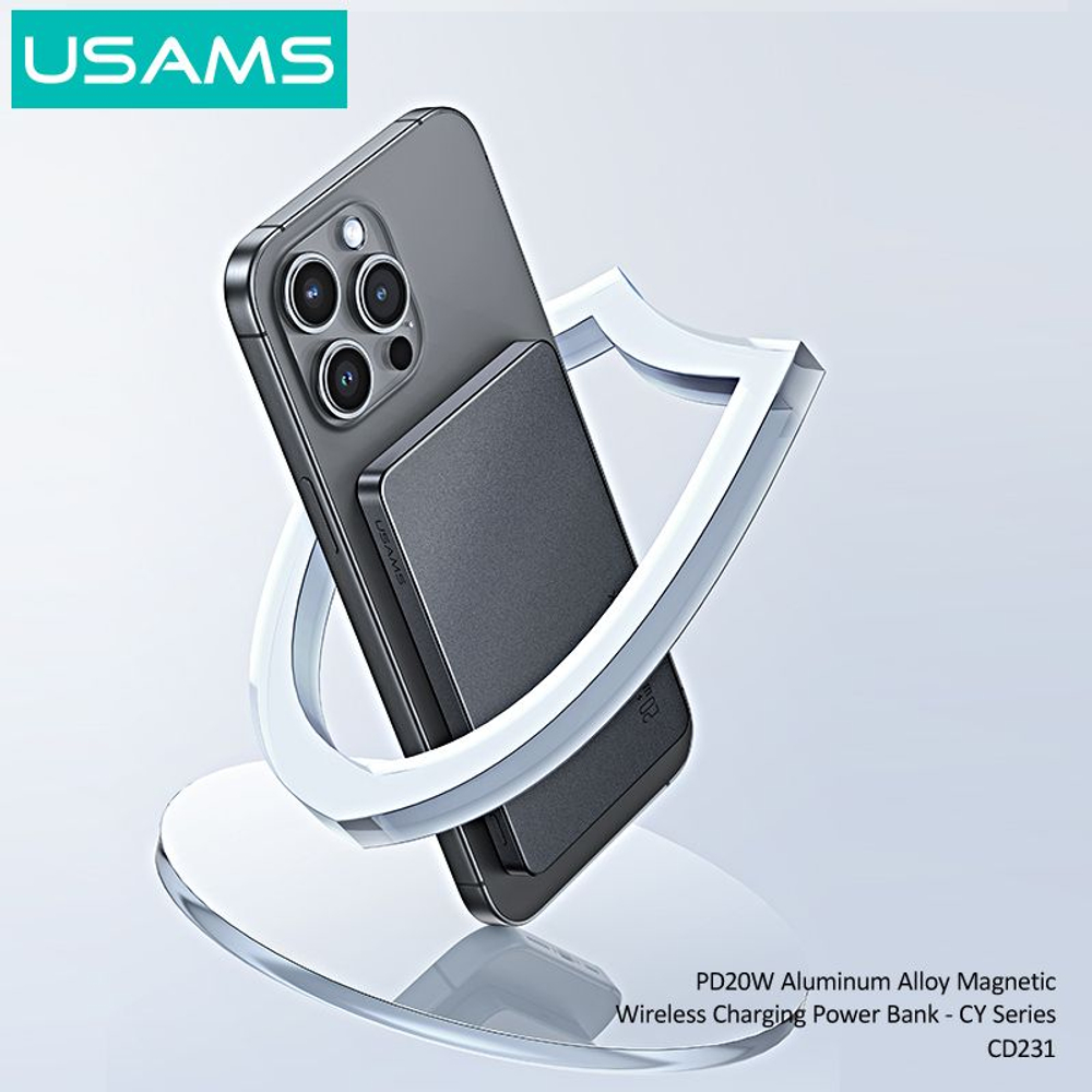 Power Bank внешний аккумулятор повербанк магнитный беспроводной MagSafe USAMS 5000 мАч 20W(cd231)