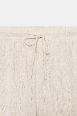 ZARA БРЮКИ WIDE LEG ИЗ ТКАНИ В ДЕРЕВЕНСКОМ СТИЛЕ, СВЕТЛО-БЕЖЕВЫЙ