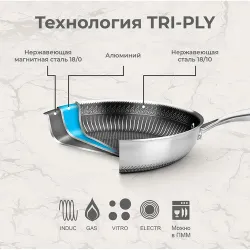 Сковорода 26/19,5 см, h4,5 см New Kitchen Honeycombs нерж. с антиприг. покр. ИНДУКЦИЯ P.L.