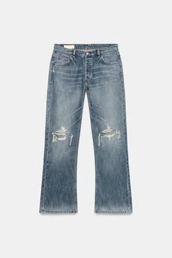 ZARA ДЖИНСЫ TRF STRAIGHT С НИЗКОЙ ПОСАДКОЙ И РАЗРЕЗАМИ, СИНИЙ