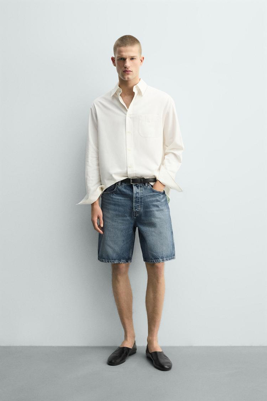 ZARA ДЖИНСОВЫЕ БЕРМУДЫ STRAIGHT FIT, СИНИЙ