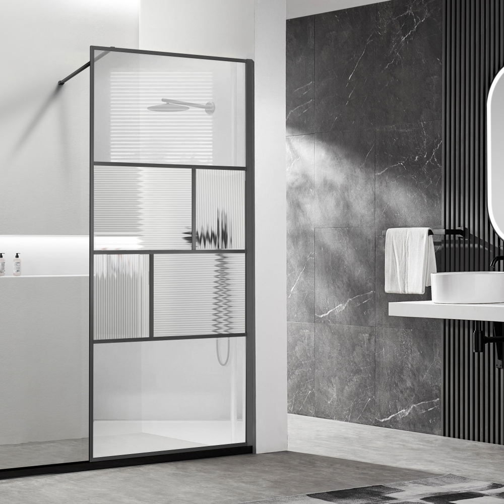Душевая перегородка Vincea Волк-Ин (Walk-In) VSW-1HC100CFGM, 1000*2000, вороненая сталь, стекло прозрачное/рифленое