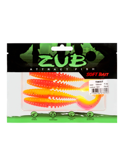Приманка ZUB-TWIST 100мм(4")-4шт, (цвет 023) розовый верх - желтый низ