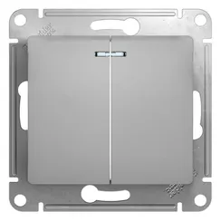 Выключатель двухклавишный с подсветкой Systeme Electric Glossa Алюминий GSL000353