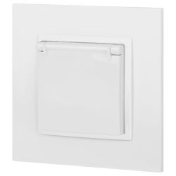 Розетка ЭРА Elegance 14-2103-01 с заземлением 2P+E Schuko со шторками с крышкой 16A-250В IP20 белый | Эра Elegance