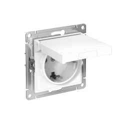 ATLASDESIGN РОЗЕТКА с заземлением со шторками с крышкой,16А,IP20, мех.,быстрозажим. клем., БЕЛЫЙ