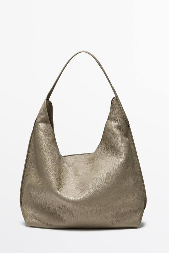 Massimo Dutti Мини-сумка через плечо из кожи наппа, серо-коричневый