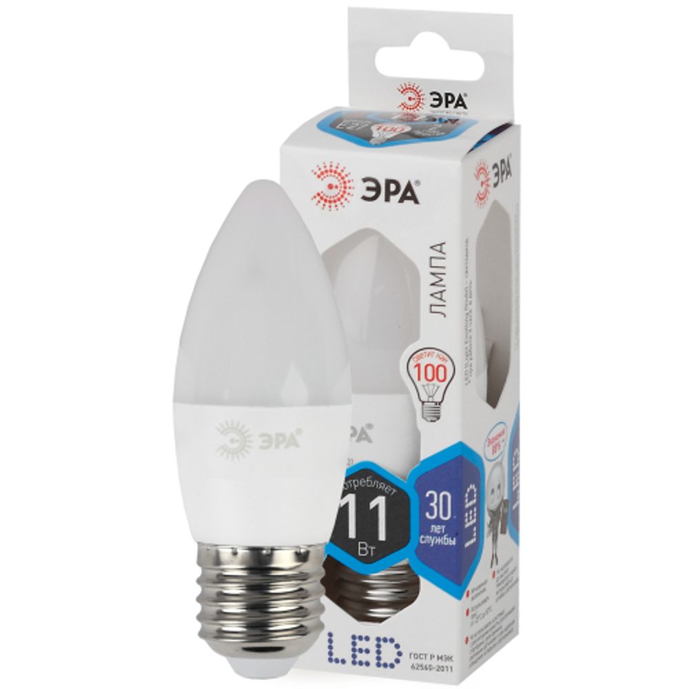 Лампа светодиодная ЭРА STD LED B35-11W-840-E27 11Вт свеча нейтральный белый свeт Е27 | Лампы cветодиодные Свеча (B/C)