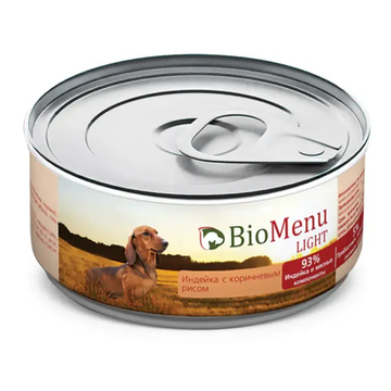 BioMenu Light влажный корм для взрослых собак с индейкой и коричневым рисом, в консервах - 100 г