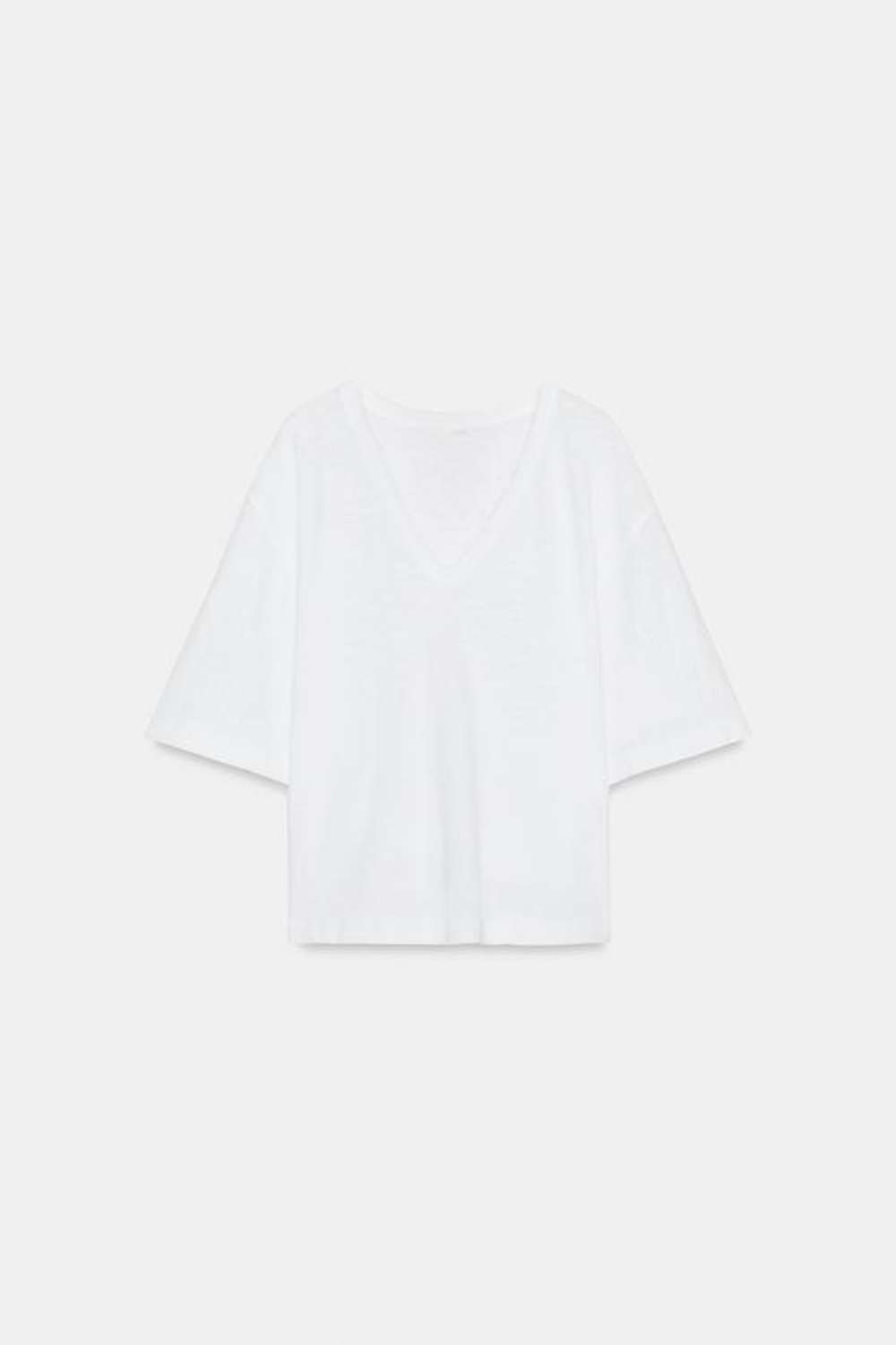 ZARA ФУТБОЛКА С V-ОБРАЗНЫМ ВЫРЕЗОМ, БЕЛЫЙ