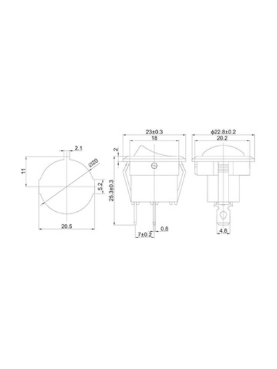 Выключатель клавишный 250В 6А (2с) ON-OFF круглый черн. (RWB-212; SC-214; MRS-102-8) Rexant 36-2550