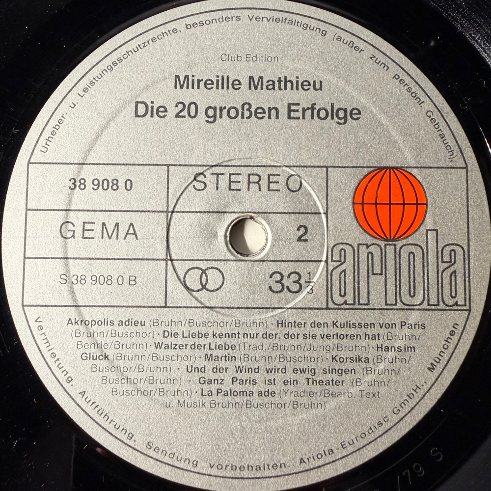 Mireille Mathieu ‎– Die 20 Großen Erfolge (Германия 1979г.)