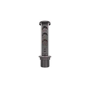 Блок розеток 105W (3EURO+2USB-A) с влагозащитой, Ø 60 мм, Черный