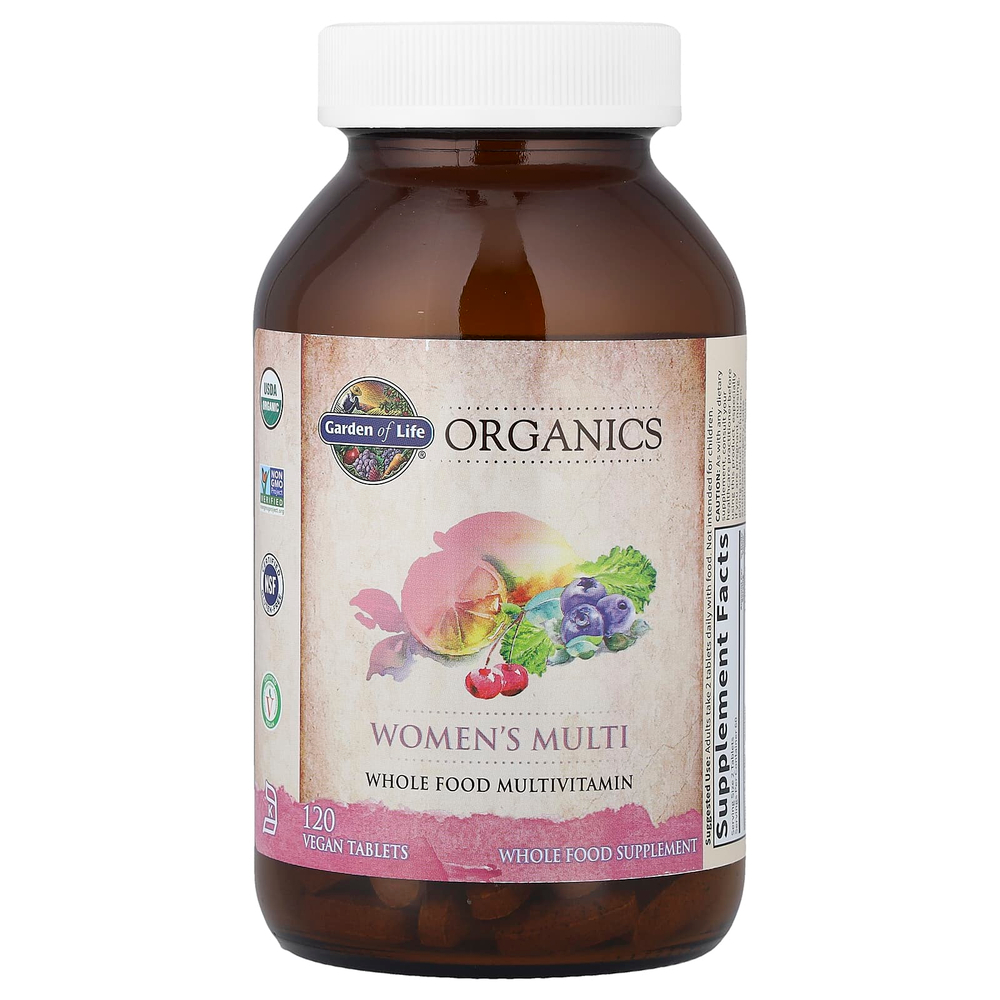 Garden of Life, Organics, мультивитамины для женщин, 120 веганских таблеток