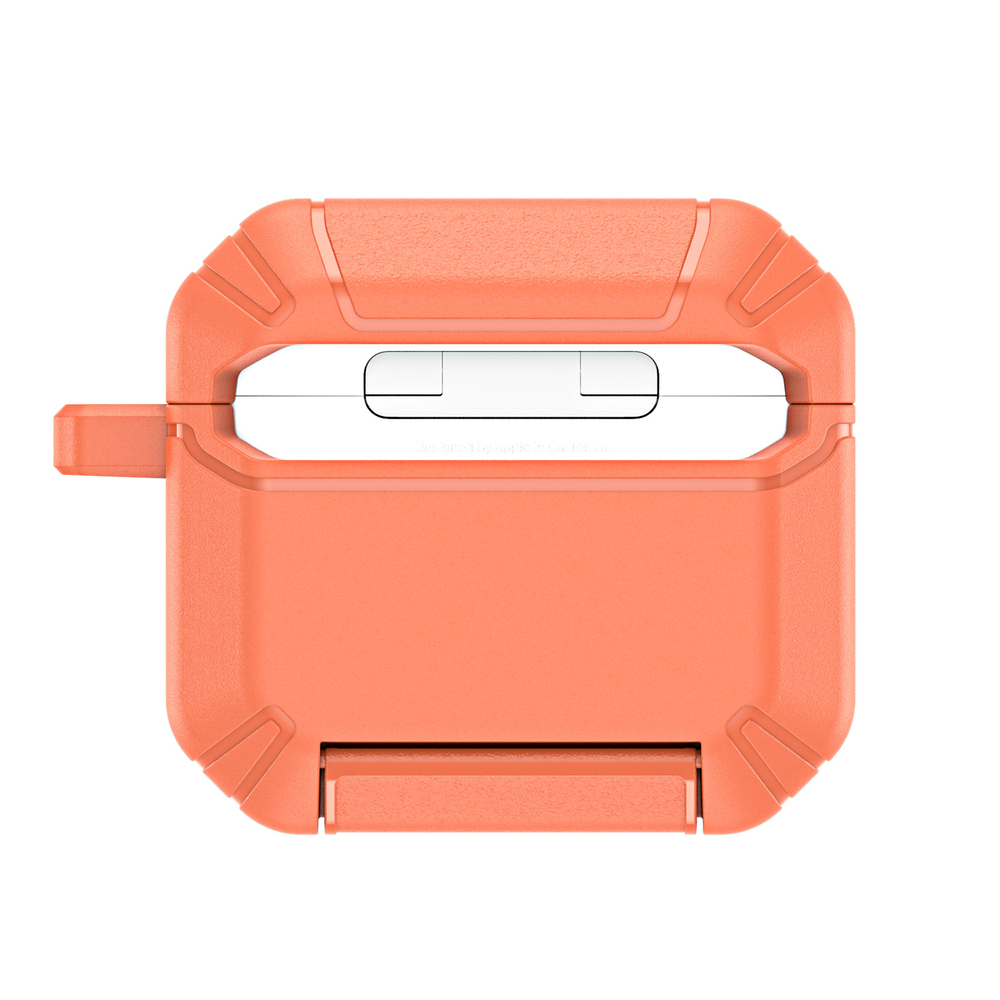 Чехол оранжевого цвета для наушников AirPods 4, серия PECS Series (с карабином и подставкой) от Dux Ducis