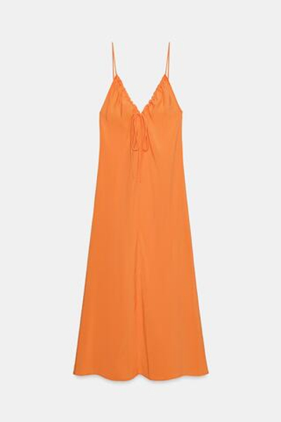 СТРУЯЩЕЕСЯ ПЛАТЬЕ МИДИ С ЗАВЯЗКАМИ — ZARA
