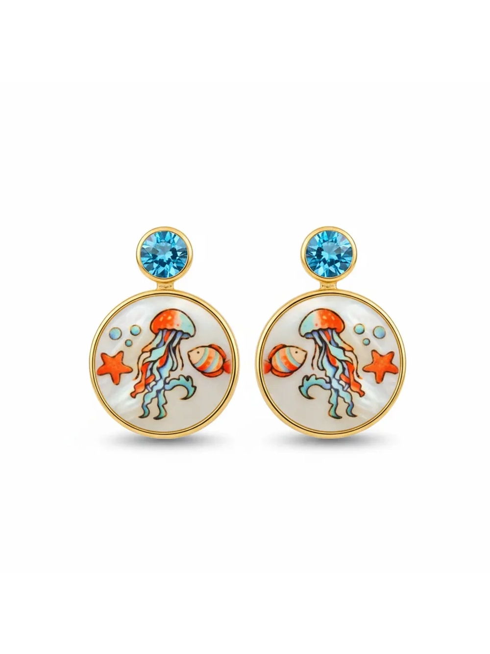Серьги с рисунком на перламутре, серебро 925