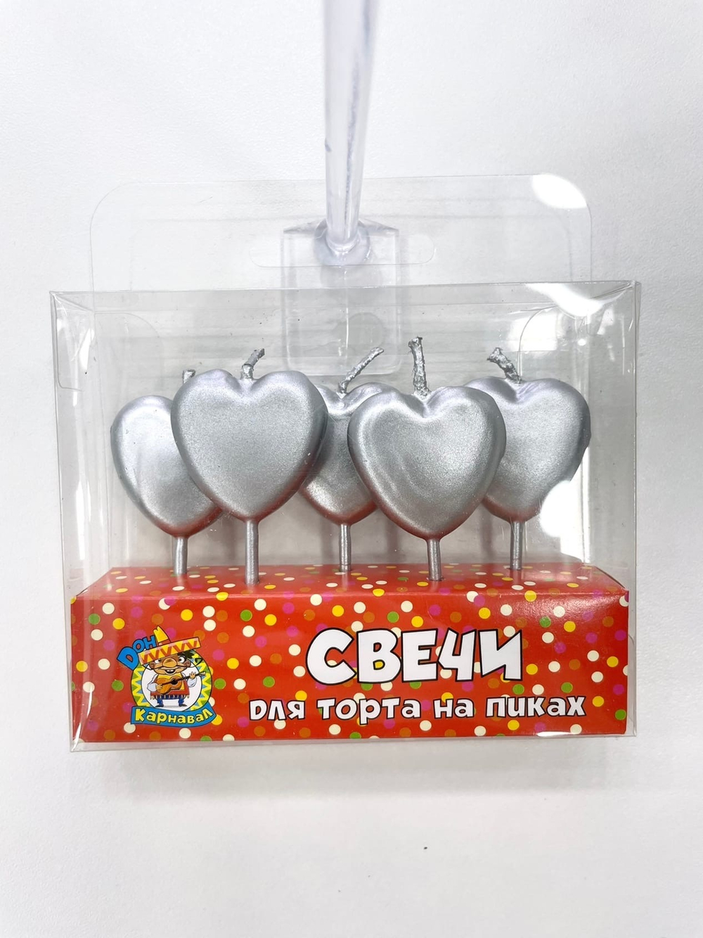 Свечи для торта на шпажках Серебряные сердца (5 шт./уп.)