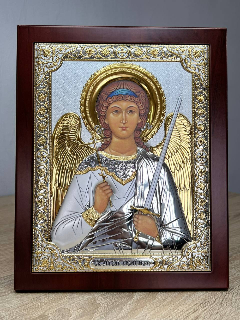 Ангел Хранитель, икона прямоугольная с рамкой, красное дерево 185х235
