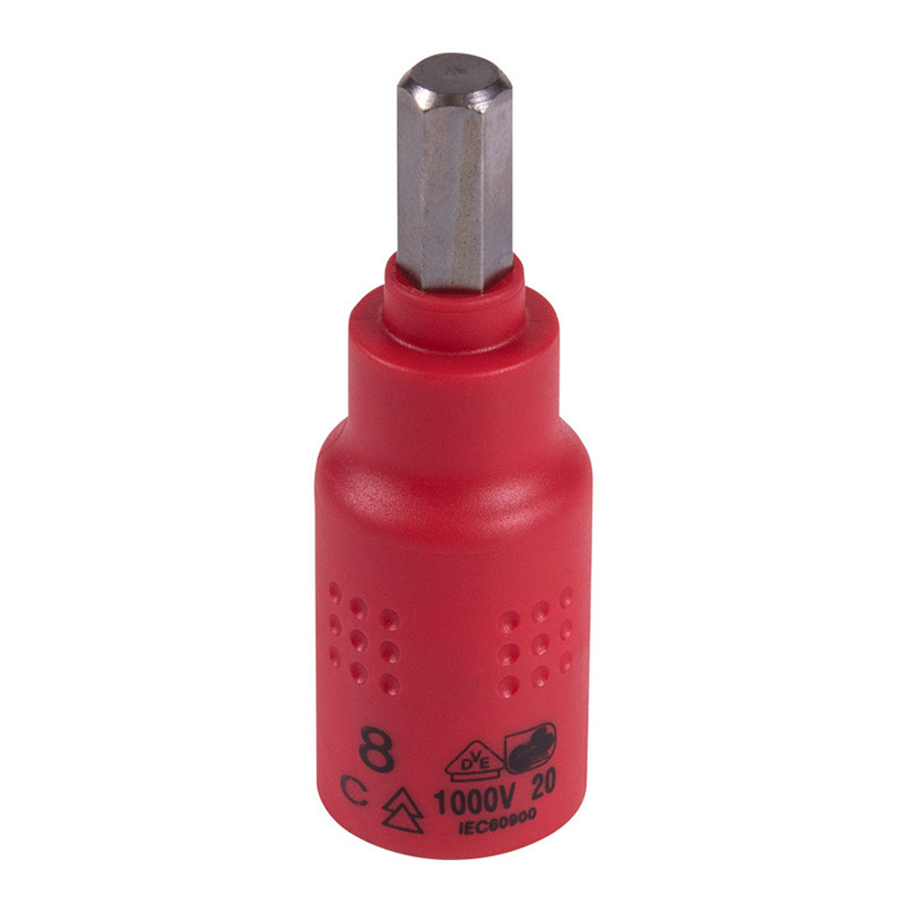 KING TONY (3025VE08) Насадка (бита) торцевая диэлектрическая 3/8", HEX, 8 мм, L = 65 мм