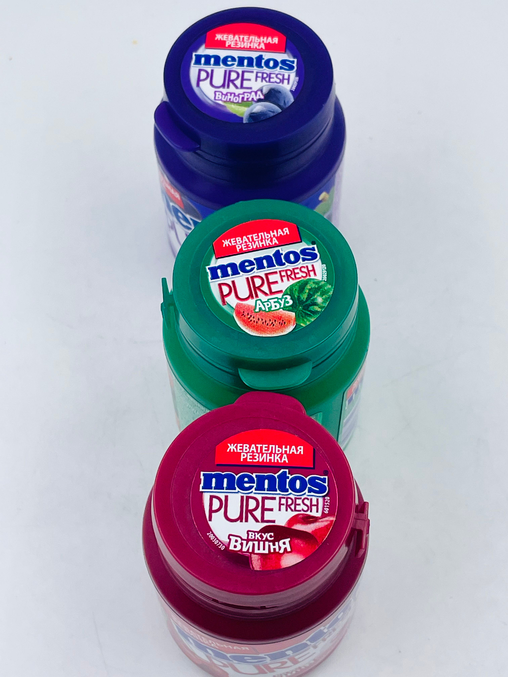Mentos жевательные резинки без сахара Pure fresh, MIX 3 - Виноград, Арбуз, Вишня, 3 шт. по 54 г