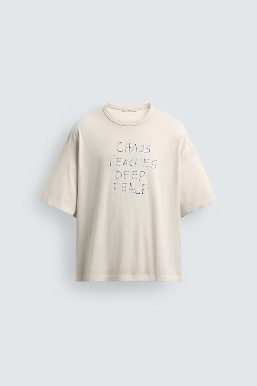 ZARA ФУТБОЛКА ИЗ ТКАНИ С ЭФФЕКТОМ ПОТЕРТОСТИ С НАДПИСЬЮ МАРКЕРОМ, ЭКРЮ