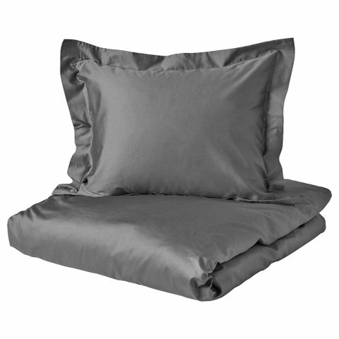 Комплект постельного белья IKEA LUKTJASMIN (ЛЮКТЭСМИН), Односпальный, Темно-серый, 150x200, 50x80 см