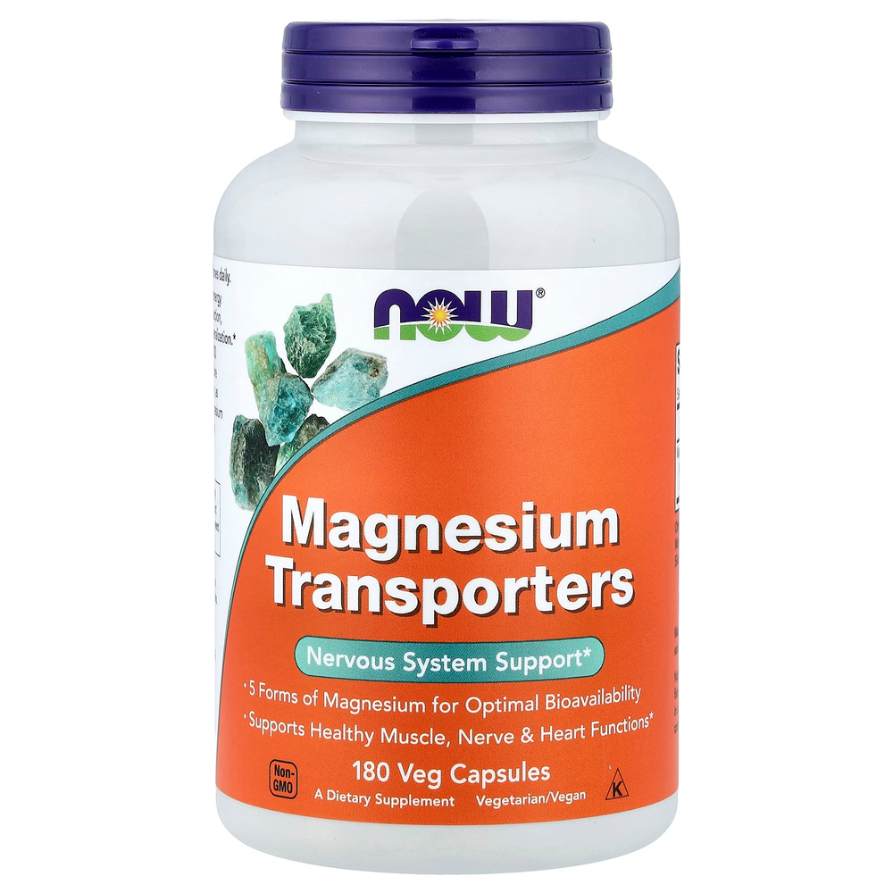 NOW Foods, Magnesium Transporters, комплекс магния, 180 веганских капсул (120 мг в капсуле)