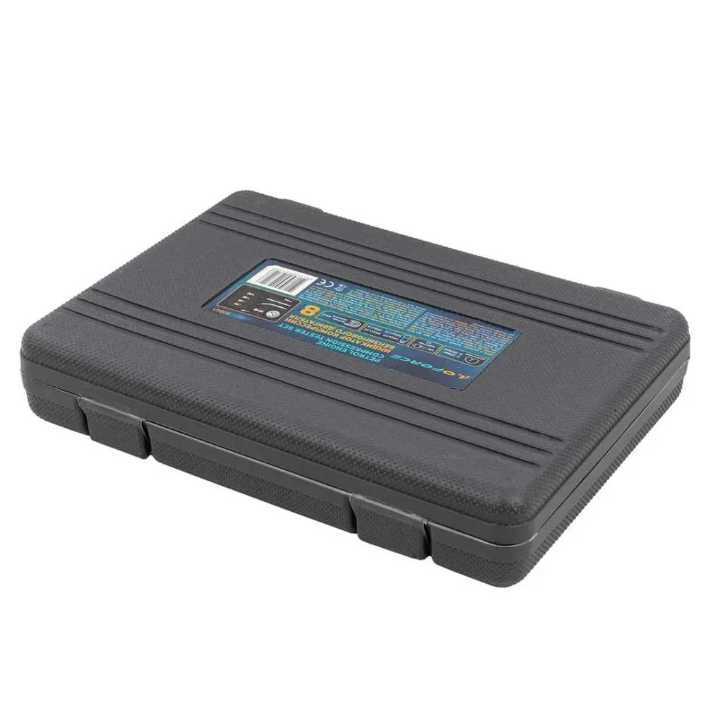 Индикатор компрессии бензинового двигателя Profi 8пр.(0-21Bar, М10, М12, М14, М18 + 2 жестких прижимных адаптера-переходника) , в кейсе ILOforce IF-908G1