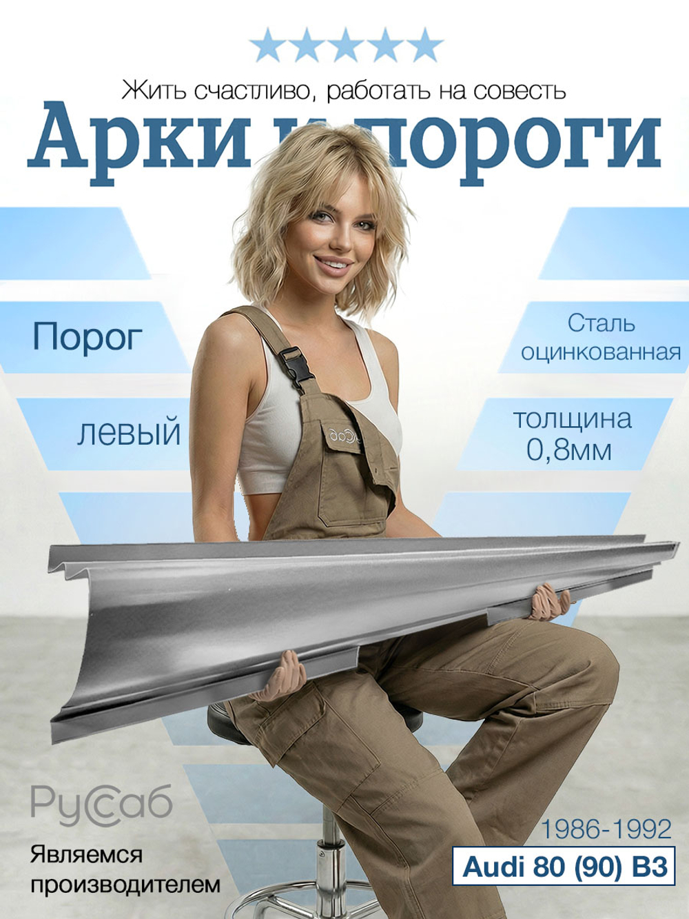 Порог левый Audi 80 (90) B3 1986-1992 Полный профиль (0,8мм)