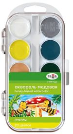 Краски акварельные ГАММА "Пчелка", 20 цветов, медовые, без кисти, пластиковая коробка, европодвес, 212033