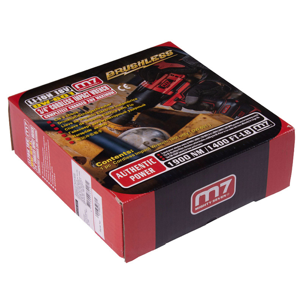 MIGHTY SEVEN (DW-601) Гайковерт аккумуляторный ударный 3/4", 1900 Нм, 18 В, без аккумулятора и ЗУ