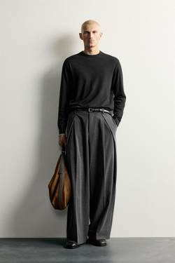 ZARA БРЮКИ RELAXED FIT СО СКЛАДКАМИ, СЕРЫЙ