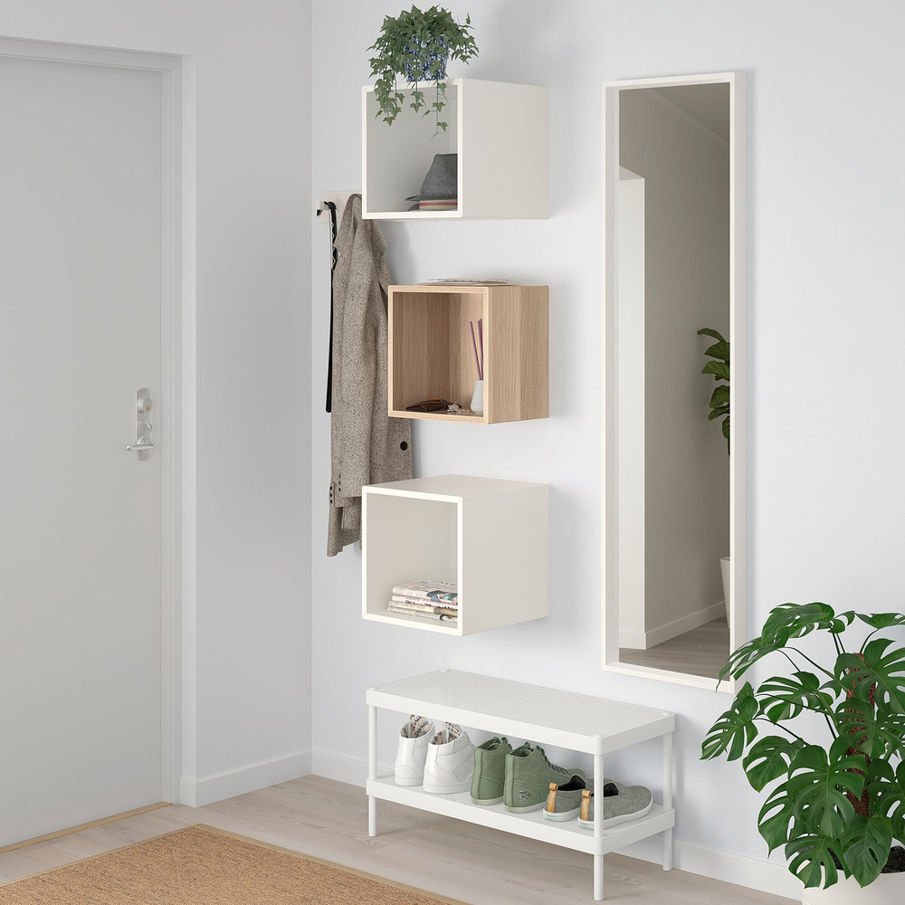 IKEA EKET  (ИКЕА ЕКЕТ)  -  Комбинация навесных шкафов - имитация дуба, окрашенного в белый цвет/белый, 105x35x70 см