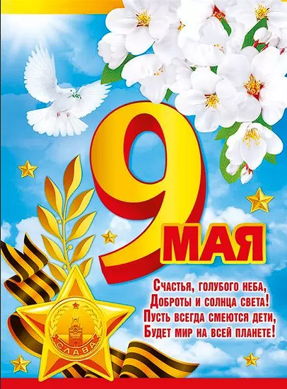 Плакат "9 мая. С Днем Победы!" (первоцвет и голубь), 44х60 см