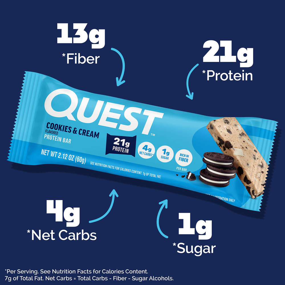 Quest Nutrition, Протеиновый батончик, печенье и крем, 4 батончика, 60 г (2,12 унции) каждый