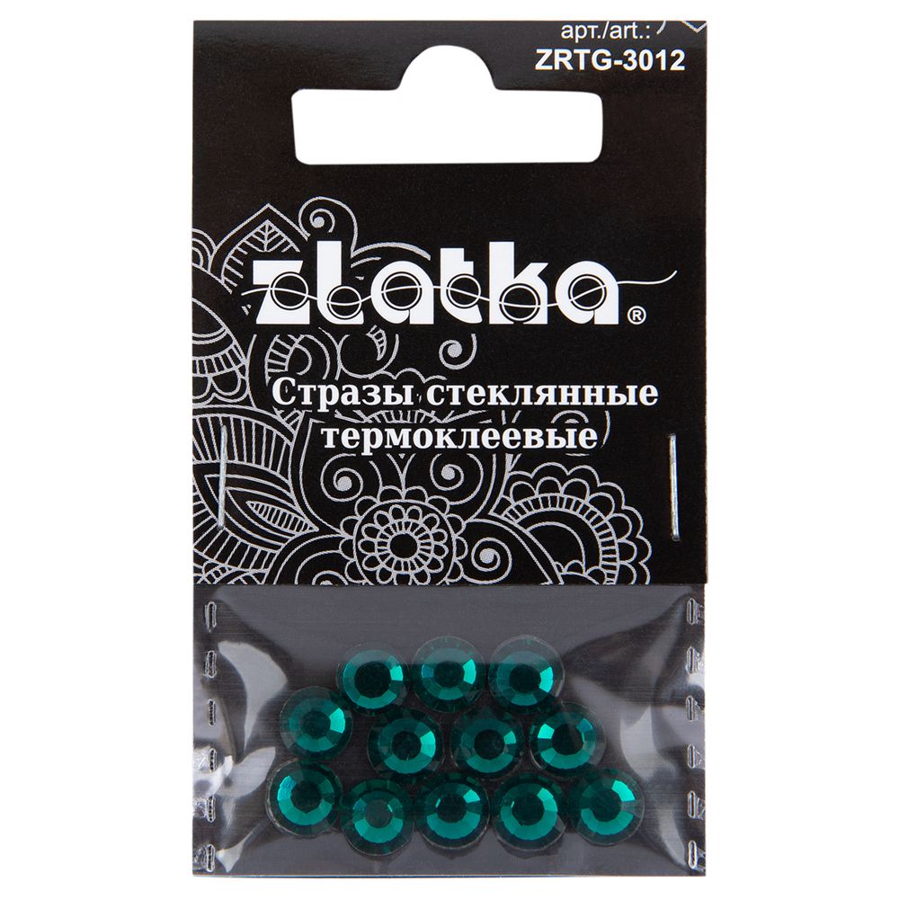Стразы клеевые стекло 6.5 мм, 5х12 шт, SS30 №10 изумрудный (Emerald), Zlatka ZRTG-3012