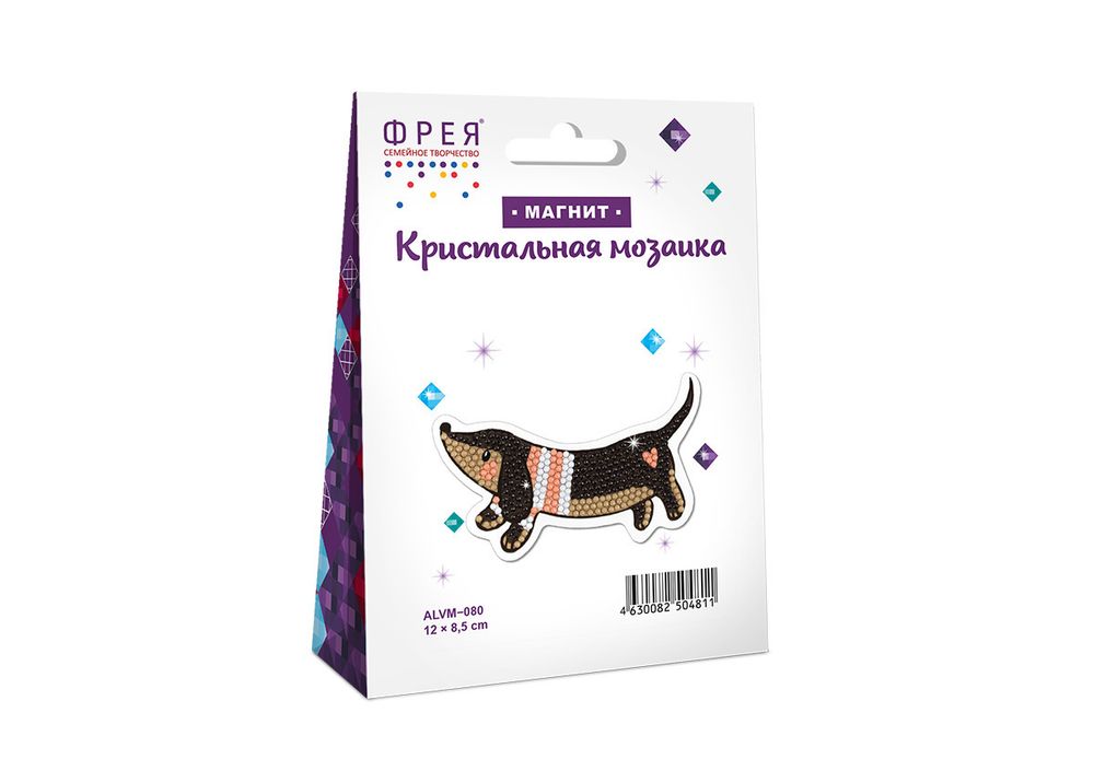 Алмазная (кристальная) мозаика Фрея ALVM-080, магнит Такса, 12х8.5 см