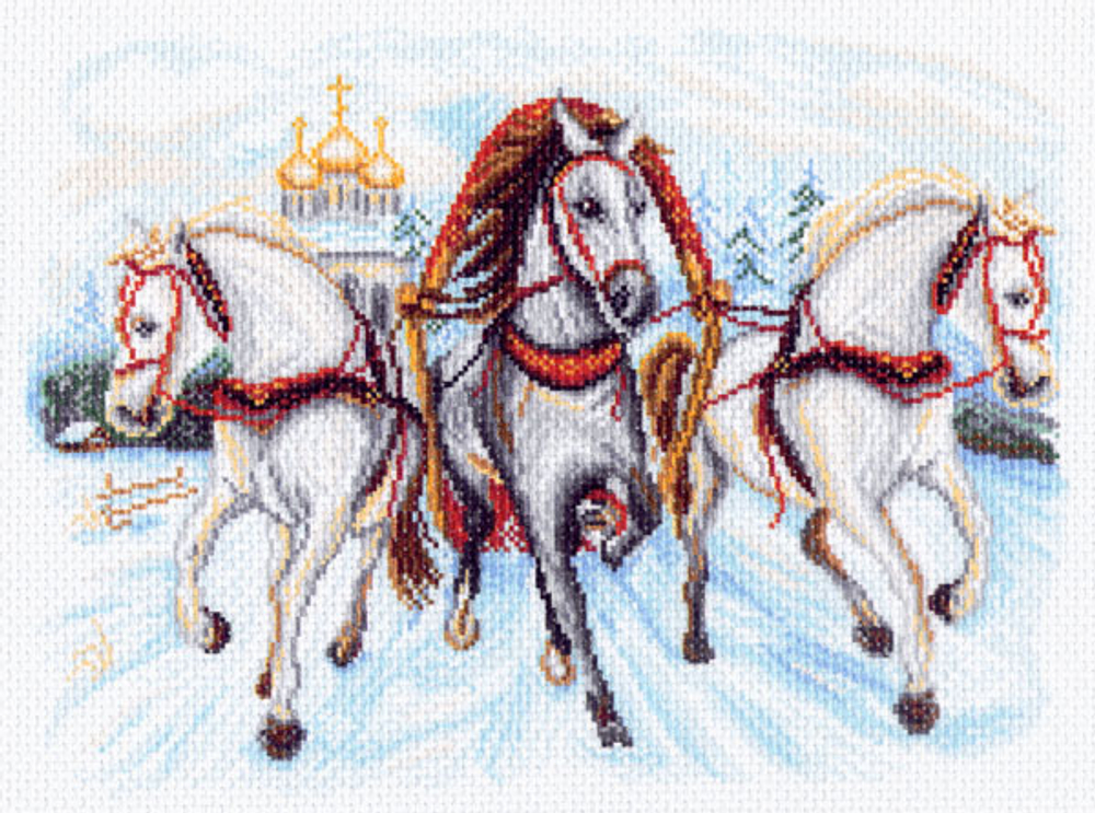 "Тройка лошадей"-1539 канва с рисунком