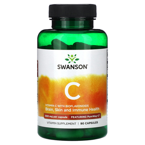 Swanson Vitamins, витамин C с биофлавоноидами, 500 мг, 90 капсул