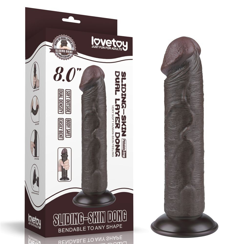Коричневый фаллоимитатор 8 Sliding Skin Dual Layer Dong - 20 см. (Цвет: коричневый)