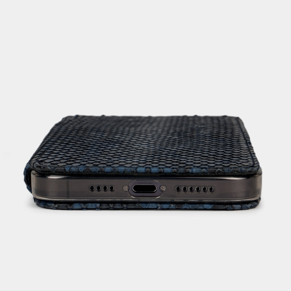 Чехол для iPhone 15 Pro Max из кожи питона, синего цвета