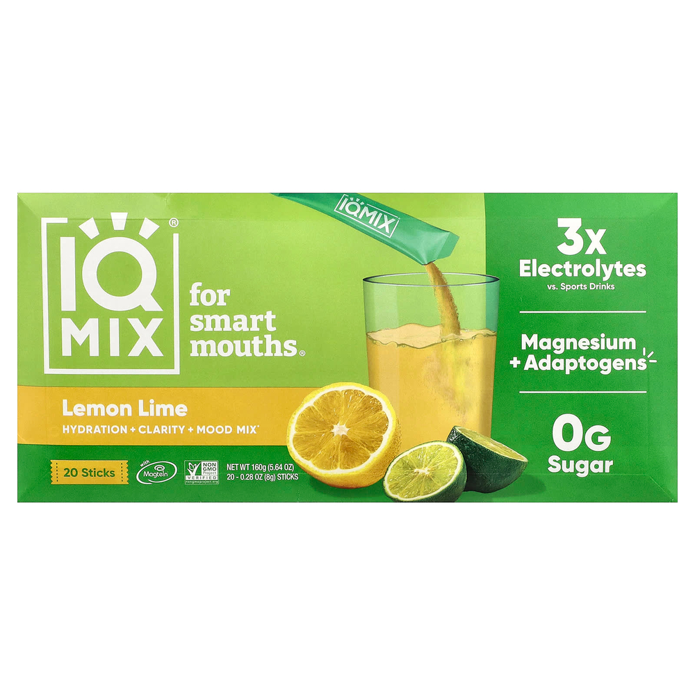 IQBAR, IQMIX®, смесь для увлажнения, чистоты и настроения, лимон и лайм, 20 пакетиков по 8 г (0,28 унции)