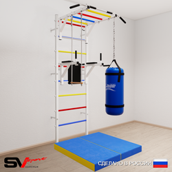 Шведская стенка Sv Sport усиленная 6435 (Турник рукоход/Брусья/Трапеция/Цепь/Мешок 15кг/Мат 1м)