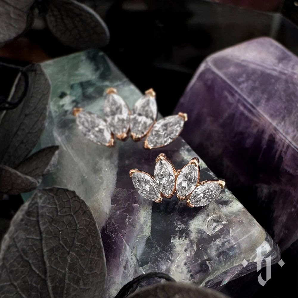 Кластер "Quadruple Marquise" - Розовое золото - White CZ