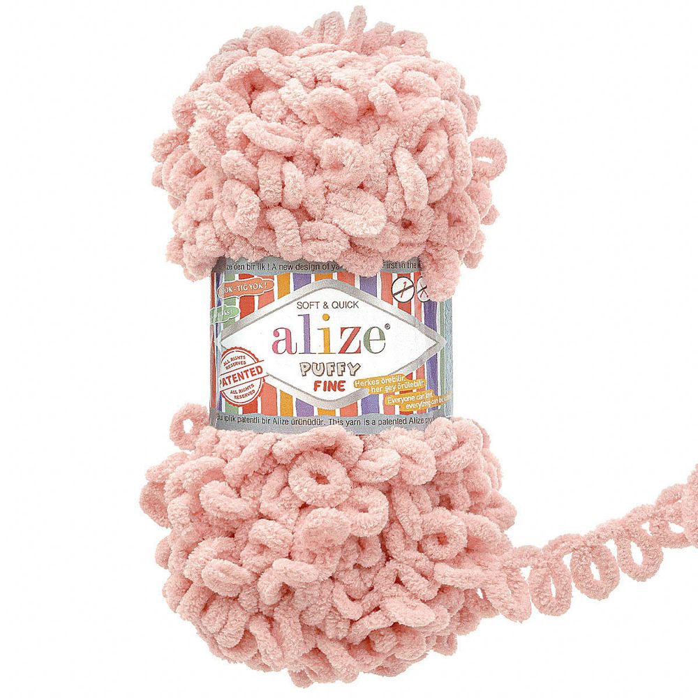 Пряжа Alize (Ализе) Puffy Fine / уп.5 мот. по 100 г, 14м, 161 пудра A