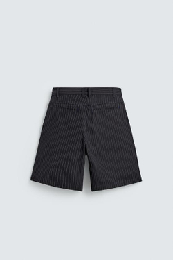 ZARA ШОРТЫ С ЗАЩИПАМИ И ПОЛОСКОЙ В СТИЛЕ «МЕЛОВАЯ ПОЛОСКА», СИНИЙ