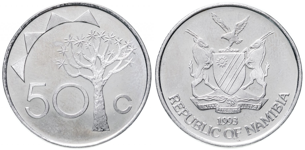 Намибия 50 центов, 1993 - 2022 Колчанное дерево XF