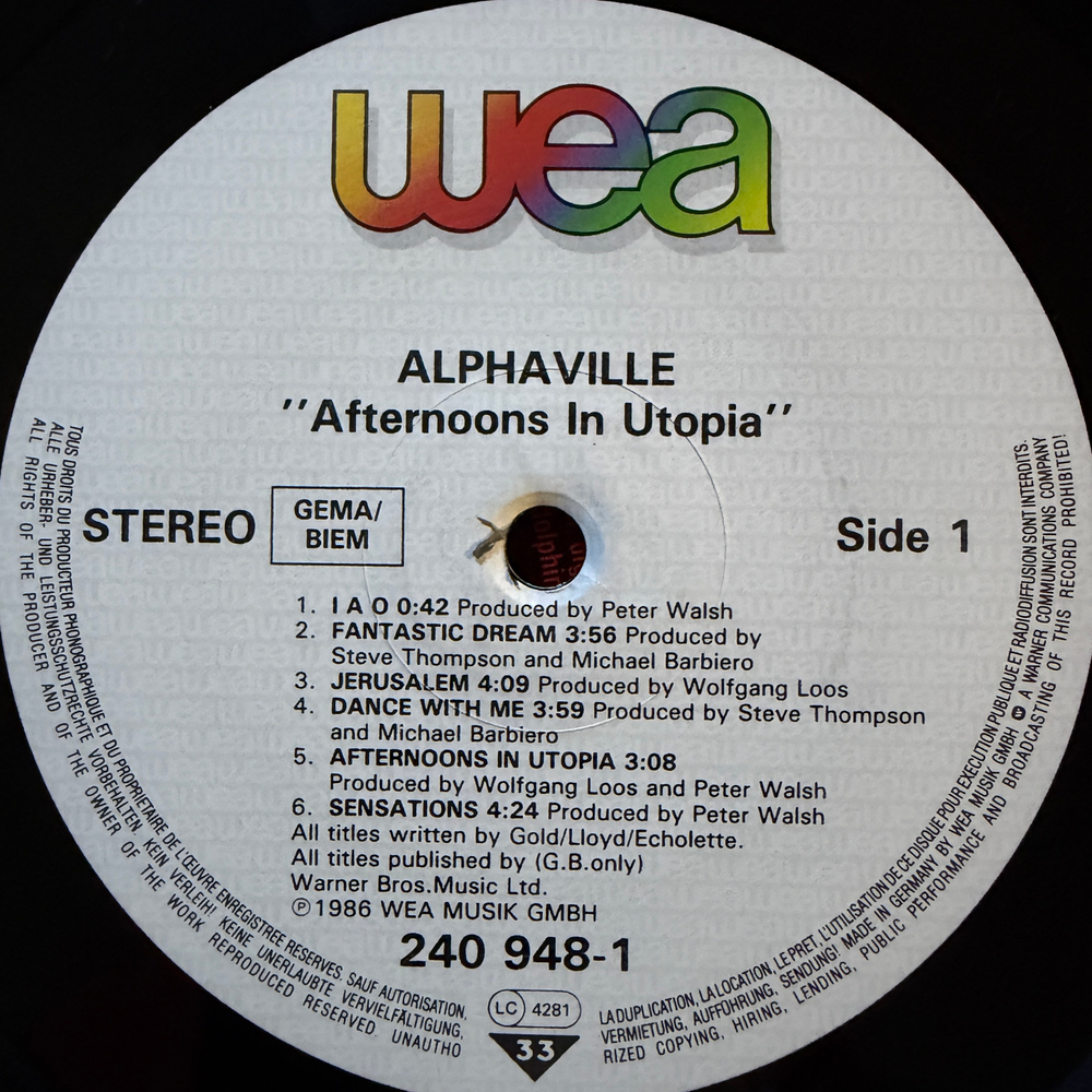 Alphaville - Afternoons In Utopia (Германия 1986г.)